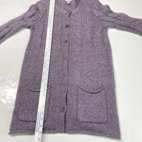 J Jill Button Up Cable Knit Cardigan XSmall Purple Lavender Long Chunky Sweater - Picture 4 of 12